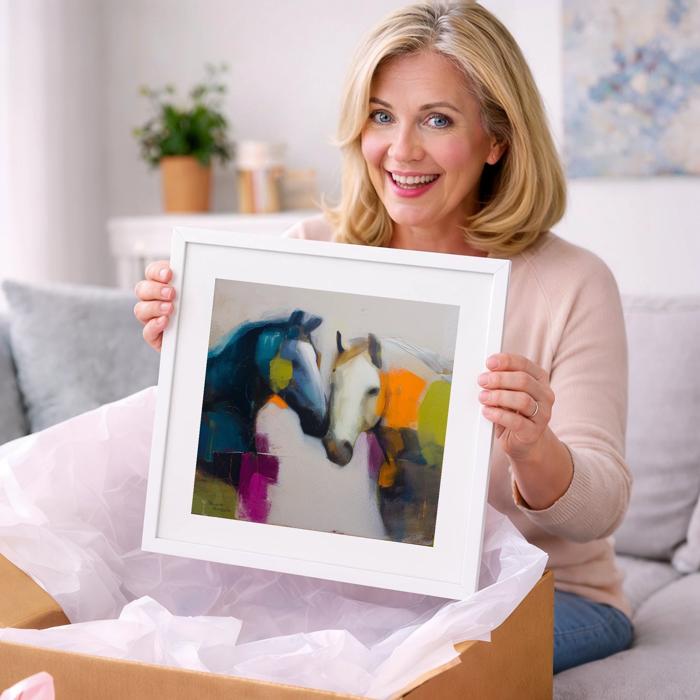 Vibrant Equine Bond - horse portrait art gift idea for horse lovers