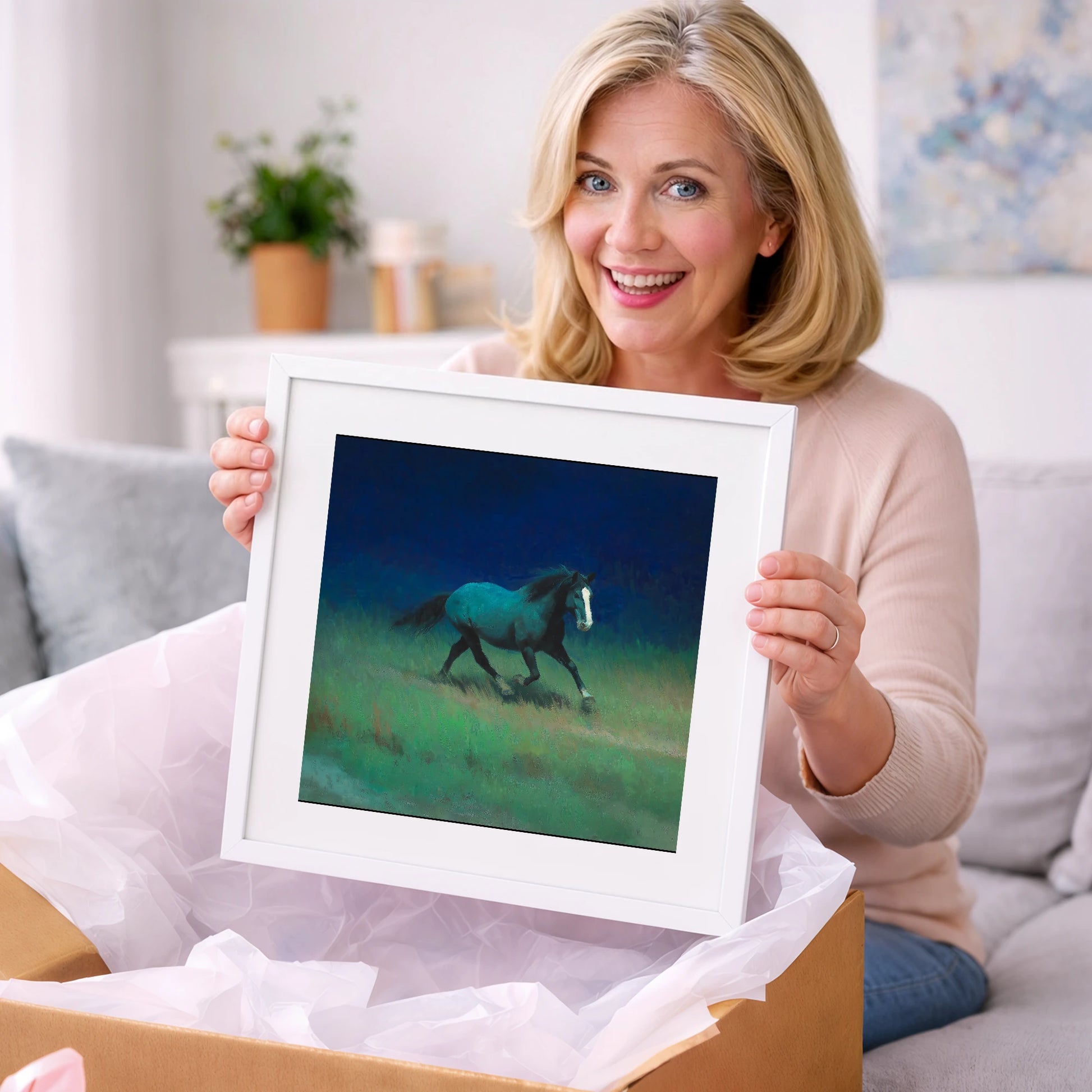 Midnight Canter - horse landscape art gift idea for horse lovers
