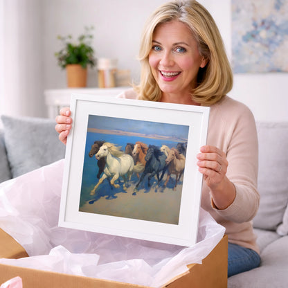 Azure Coastal Gallop - wild horses art gift idea for horse lovers