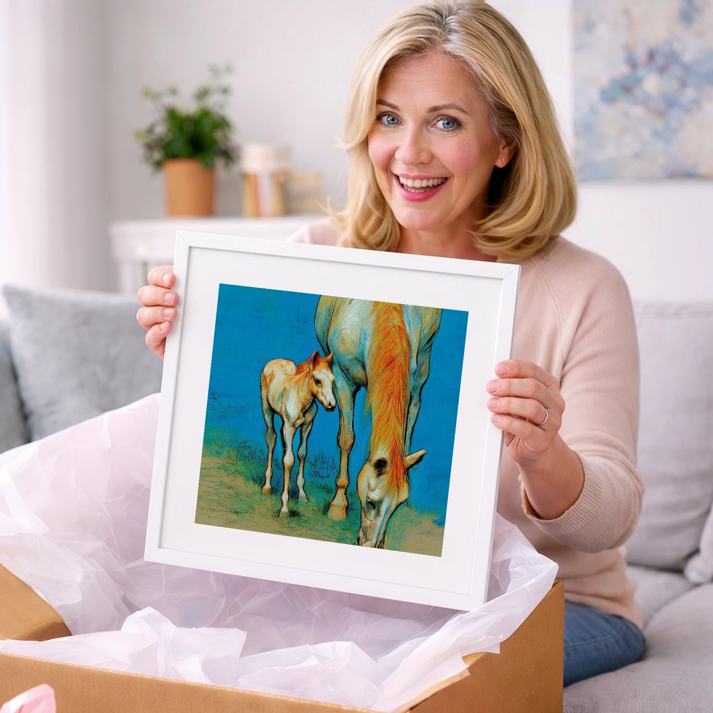 Nurture and Nature - mare & foal art gift idea for horse lovers
