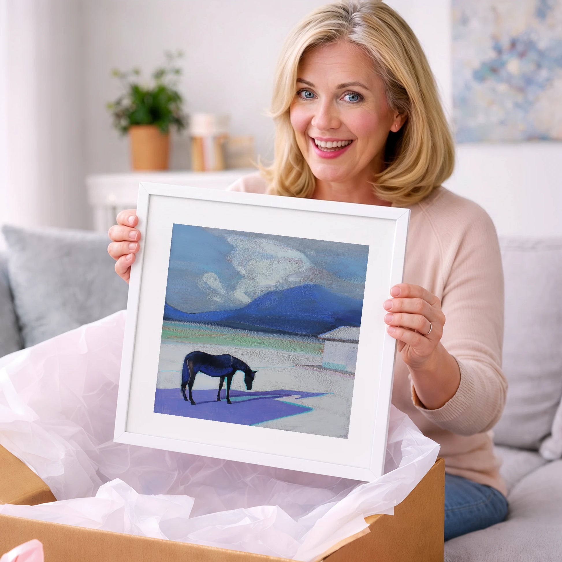 Lavender Shadows - horse landscape art gift idea for horse lovers