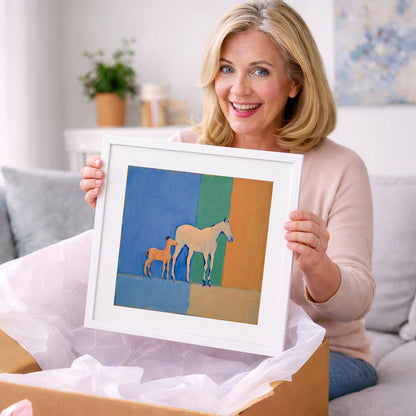 Cobalt and Terracotta Bond - mare & foal art gift idea for horse lovers