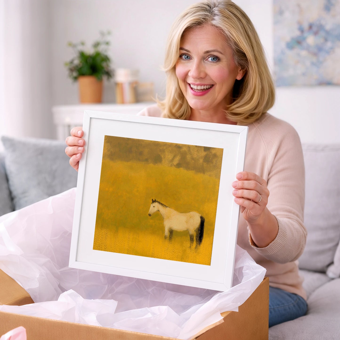 Golden Silence - horse landscape art gift idea for horse lovers
