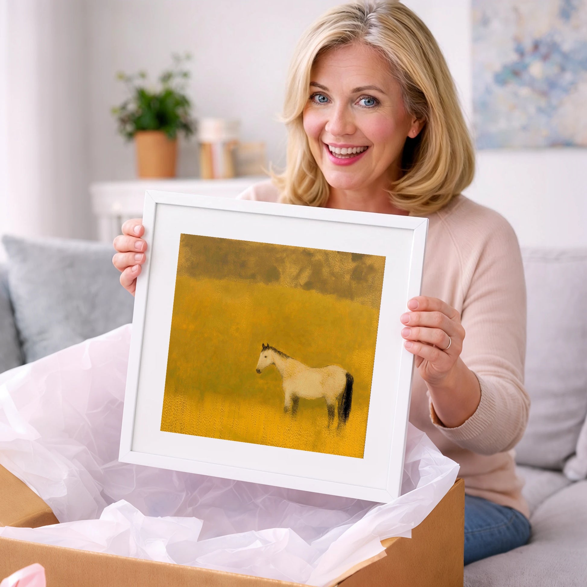 Golden Silence - horse landscape art gift idea for horse lovers