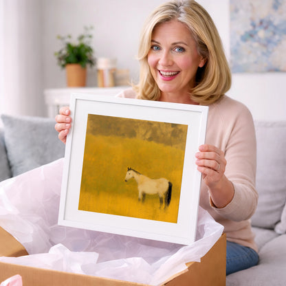 Golden Silence - horse landscape art gift idea for horse lovers
