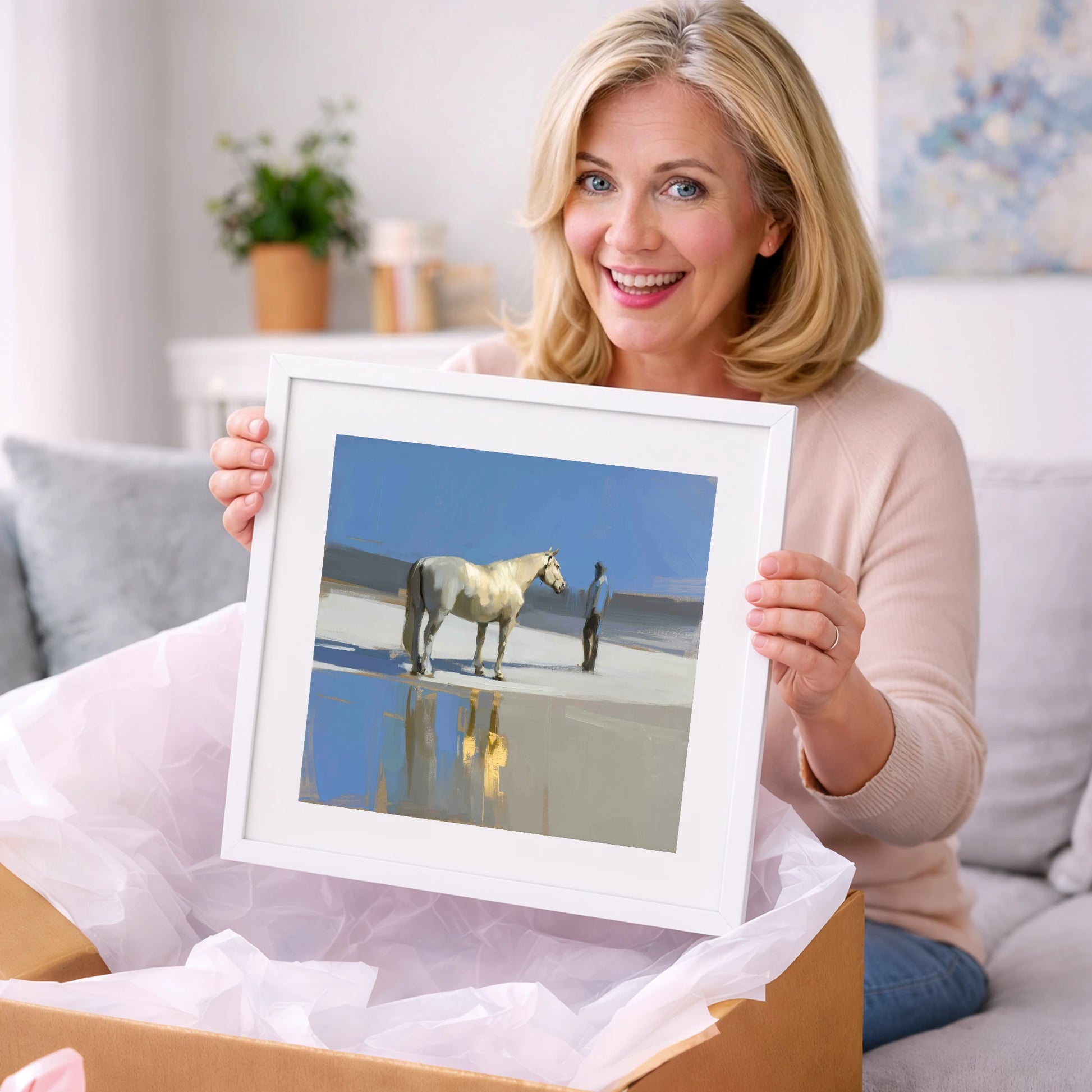 Shared Blue Horizon - horse & rider art gift idea for horse lovers
