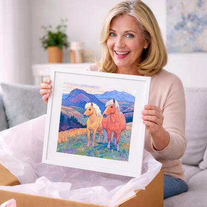 Highland Fjord Companions - horse landscape art gift idea for horse lovers