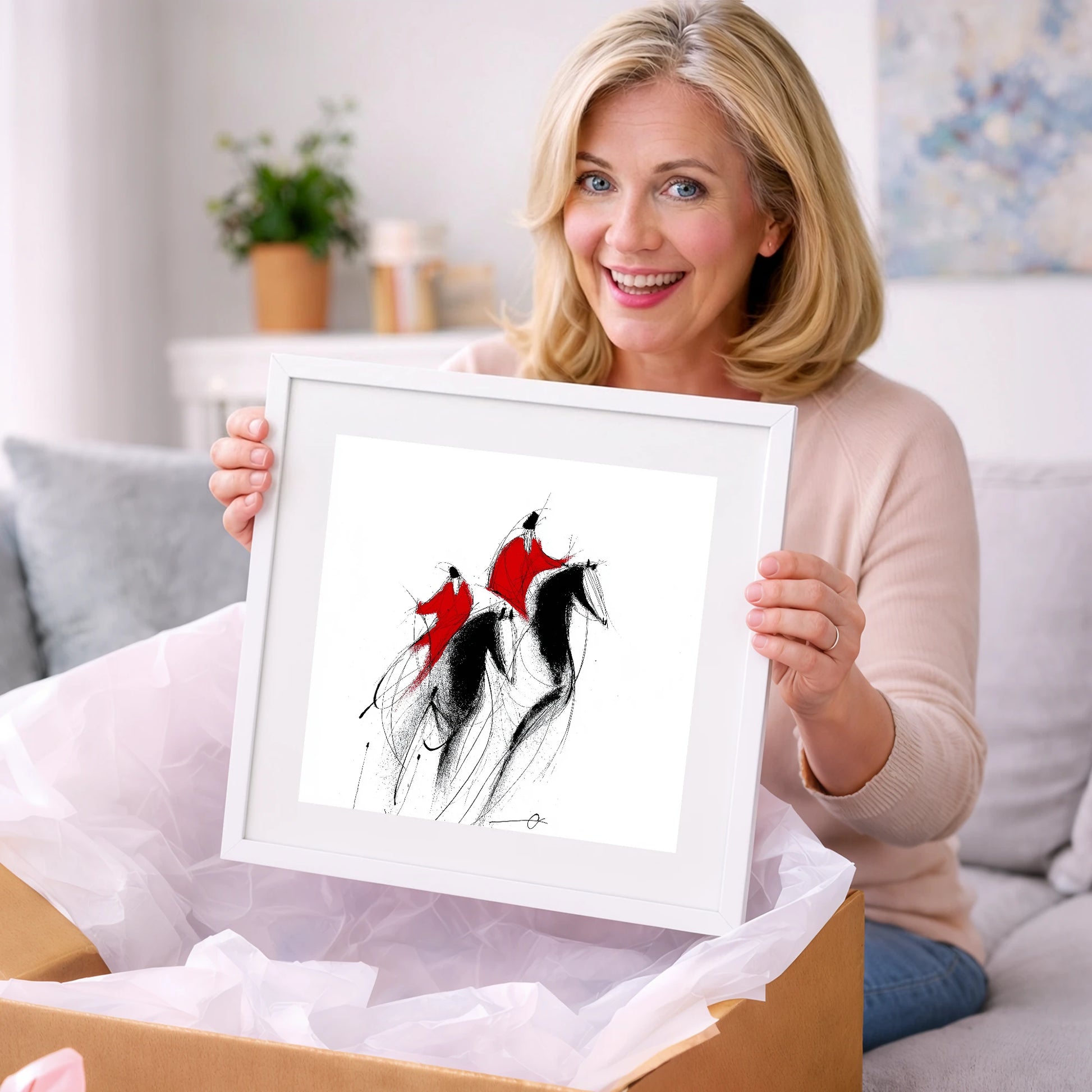 Scarlet Pursuit - show jumping horse art gift idea for horse lovers