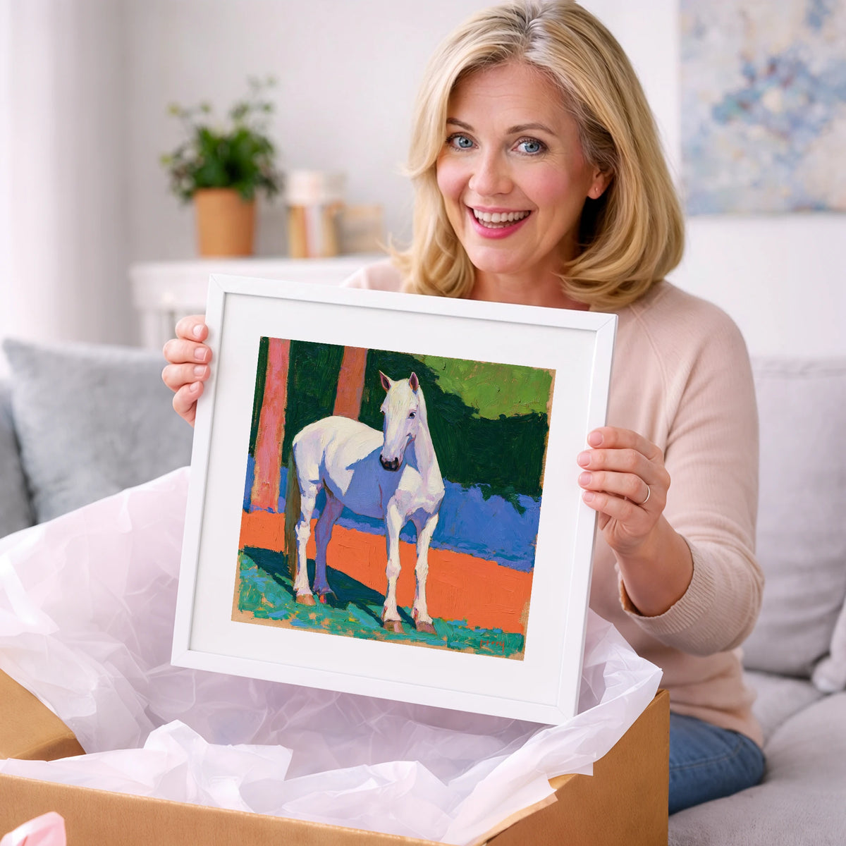 Vibrant Painted Grey Horse - horse breed art gift idea for horse lovers