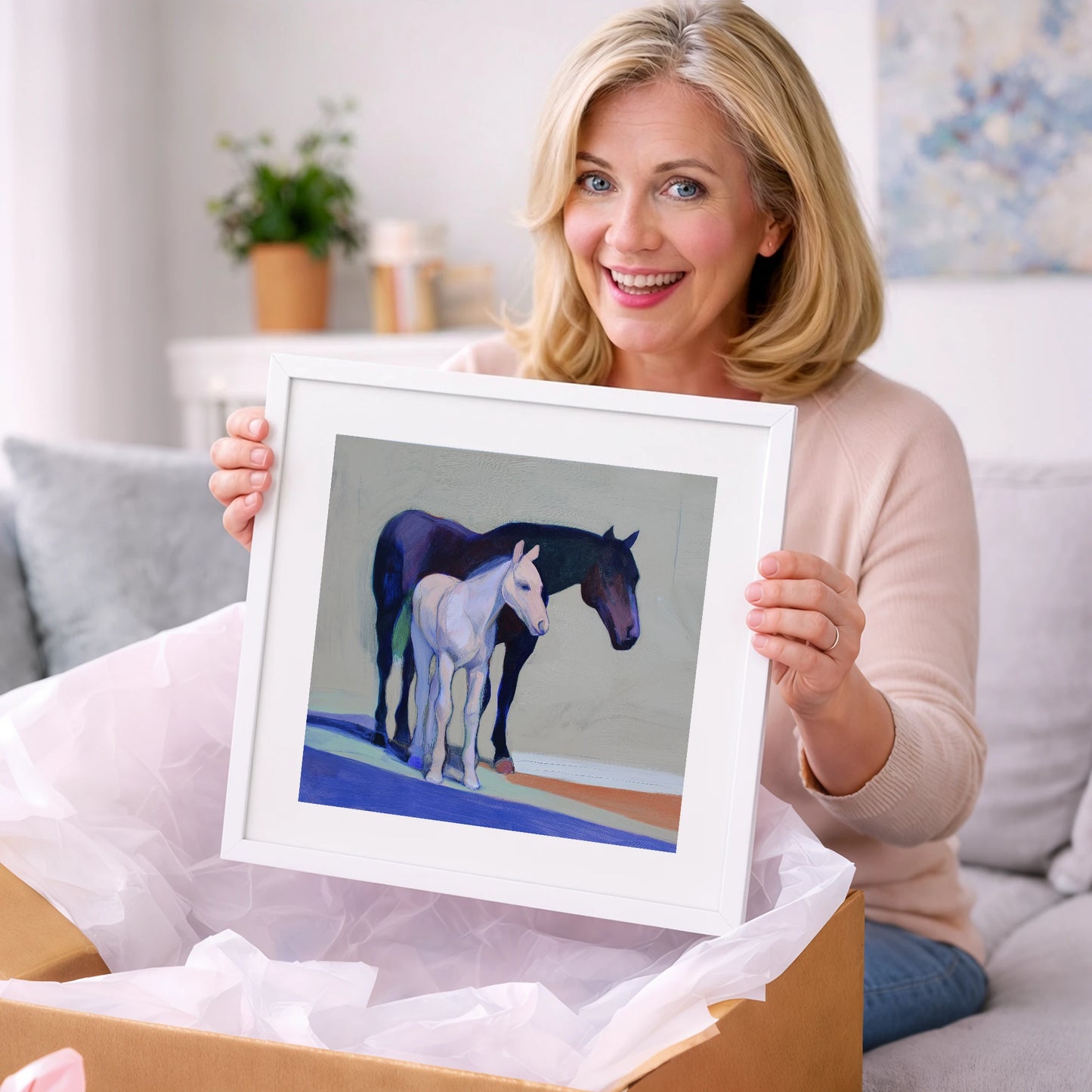 Indigo and Dawn - mare & foal art gift idea for horse lovers