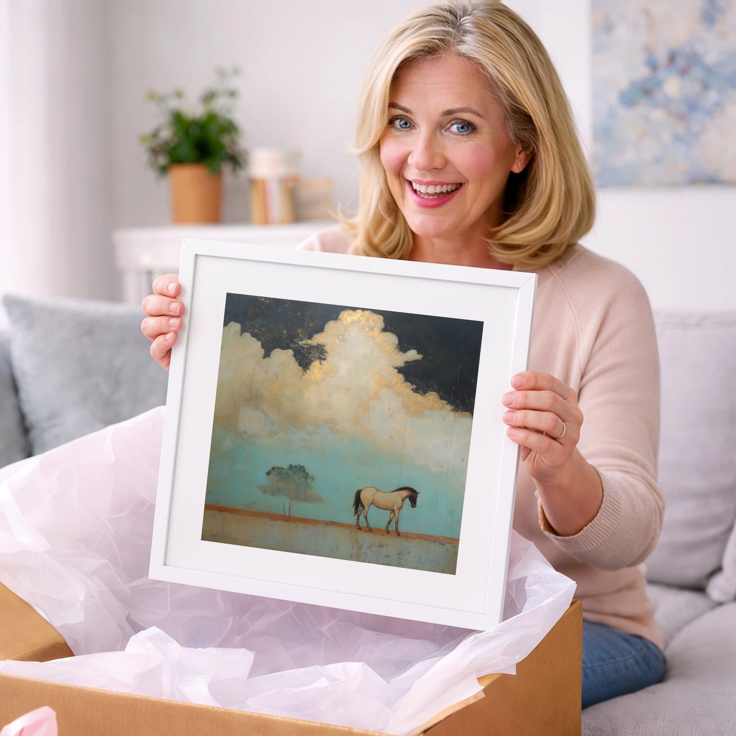 Beneath the Gilded Cloud - horse landscape art gift idea for horse lovers