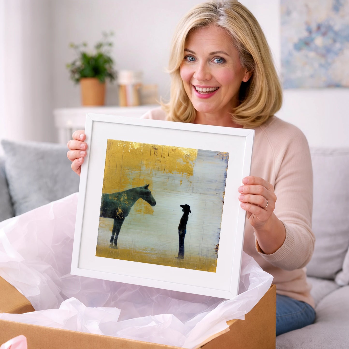 Golden Western Silhouette - western horse art gift idea for horse lovers