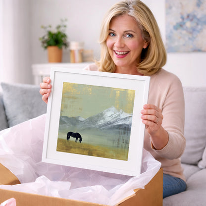 Gilded Mountain Solitude - horse landscape art gift idea for horse lovers