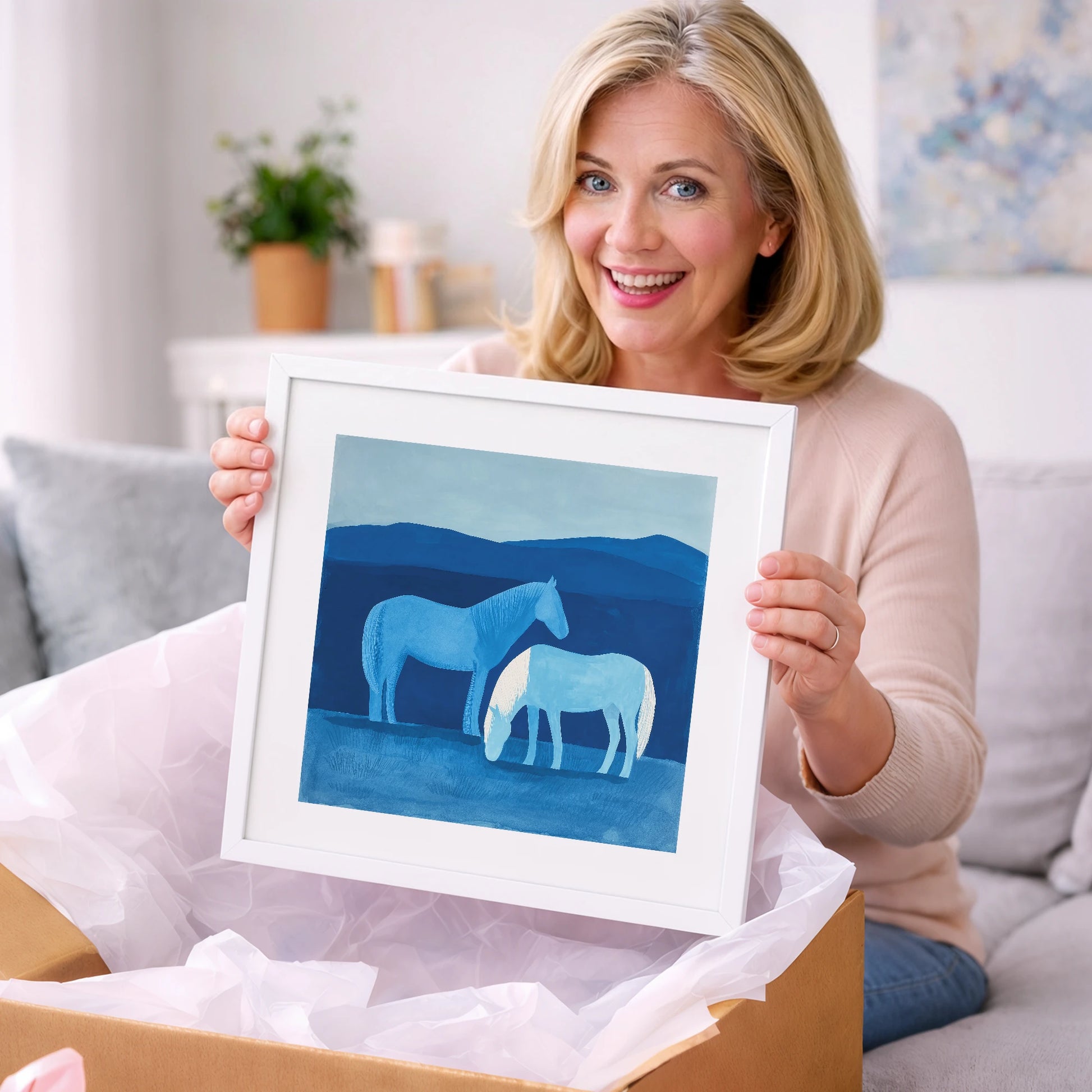 Cobalt Companions - horse landscape art gift idea for horse lovers