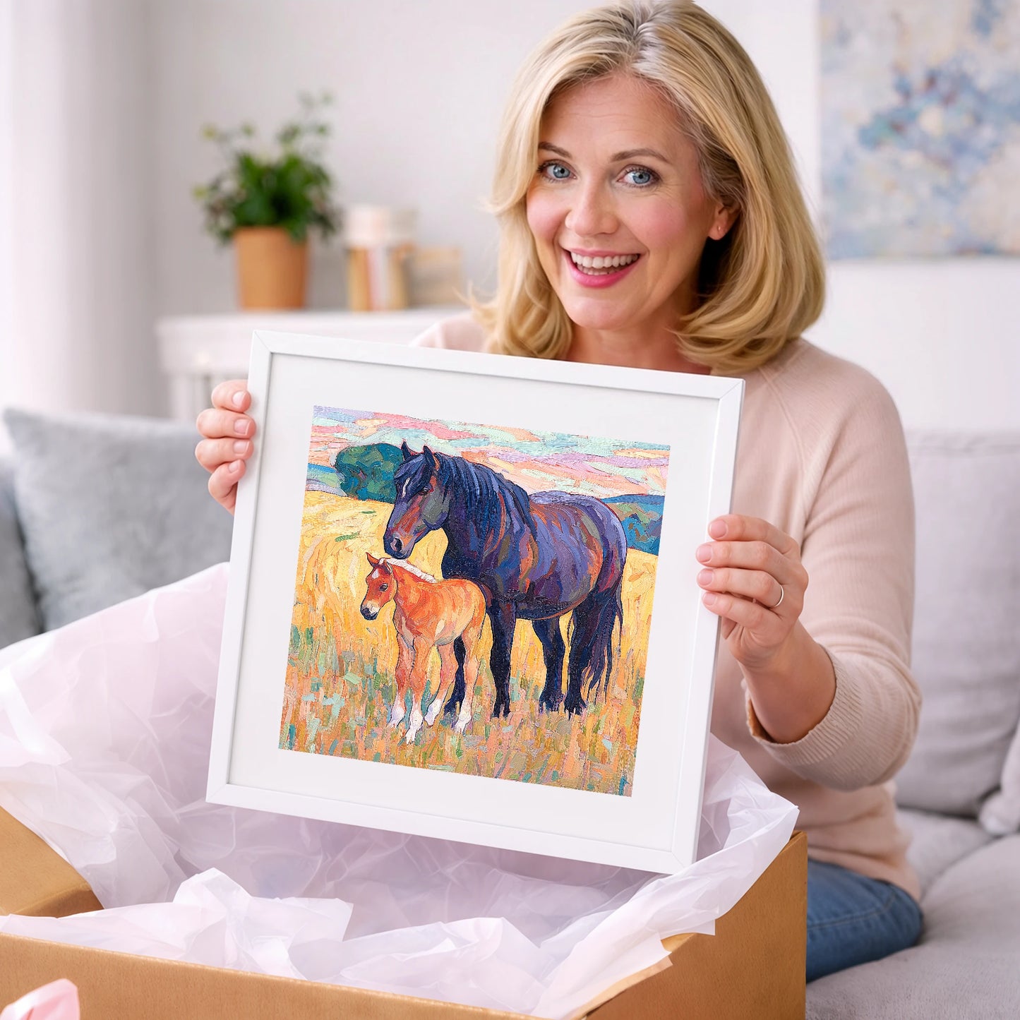 Vibrant Bond Mare and Foal - mare & foal art gift idea for horse lovers