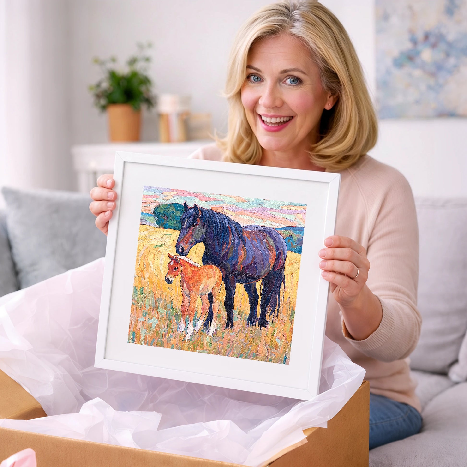 Vibrant Bond Mare and Foal - mare & foal art gift idea for horse lovers