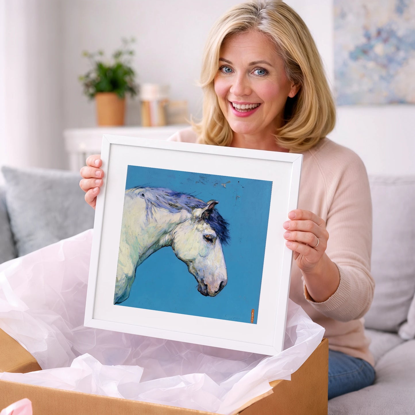 The Azure Grey - horse portrait art gift idea for horse lovers