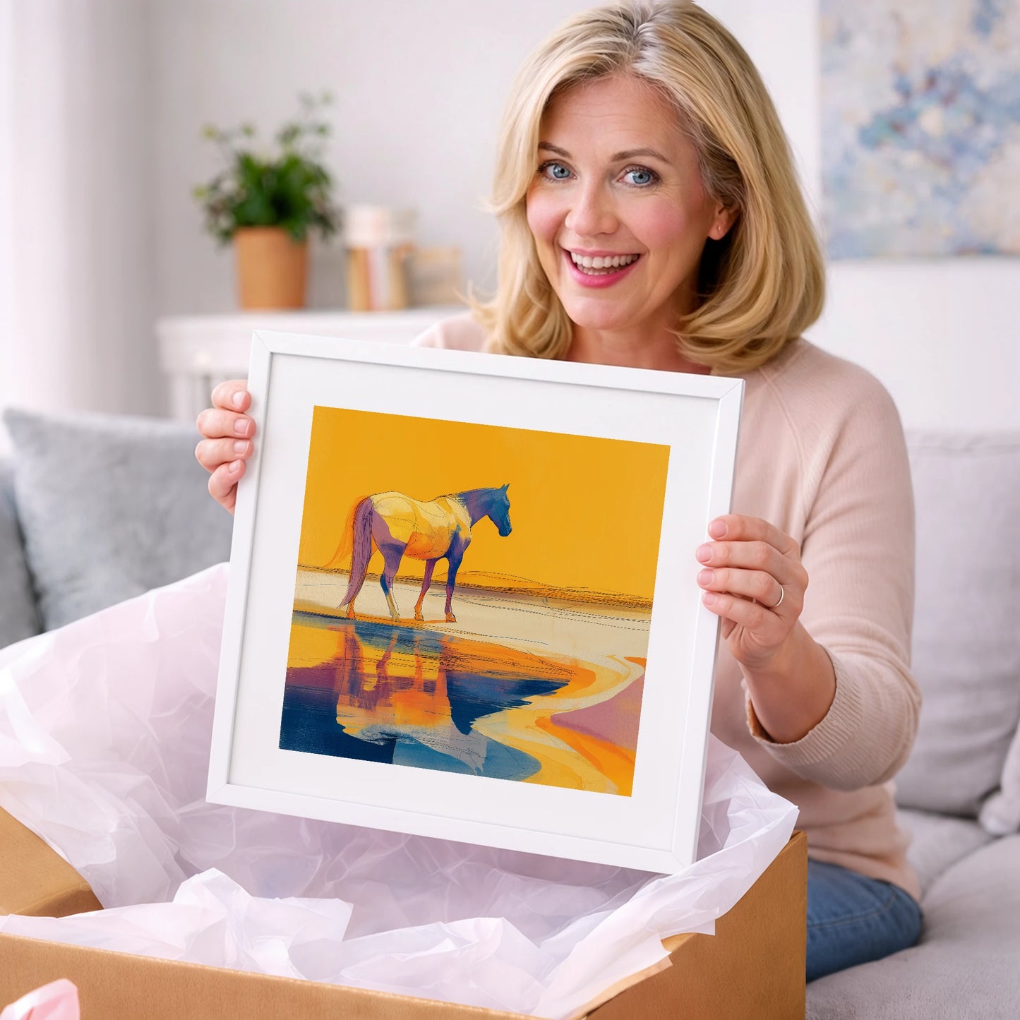 Golden Equine Mirage - horse landscape art gift idea for horse lovers