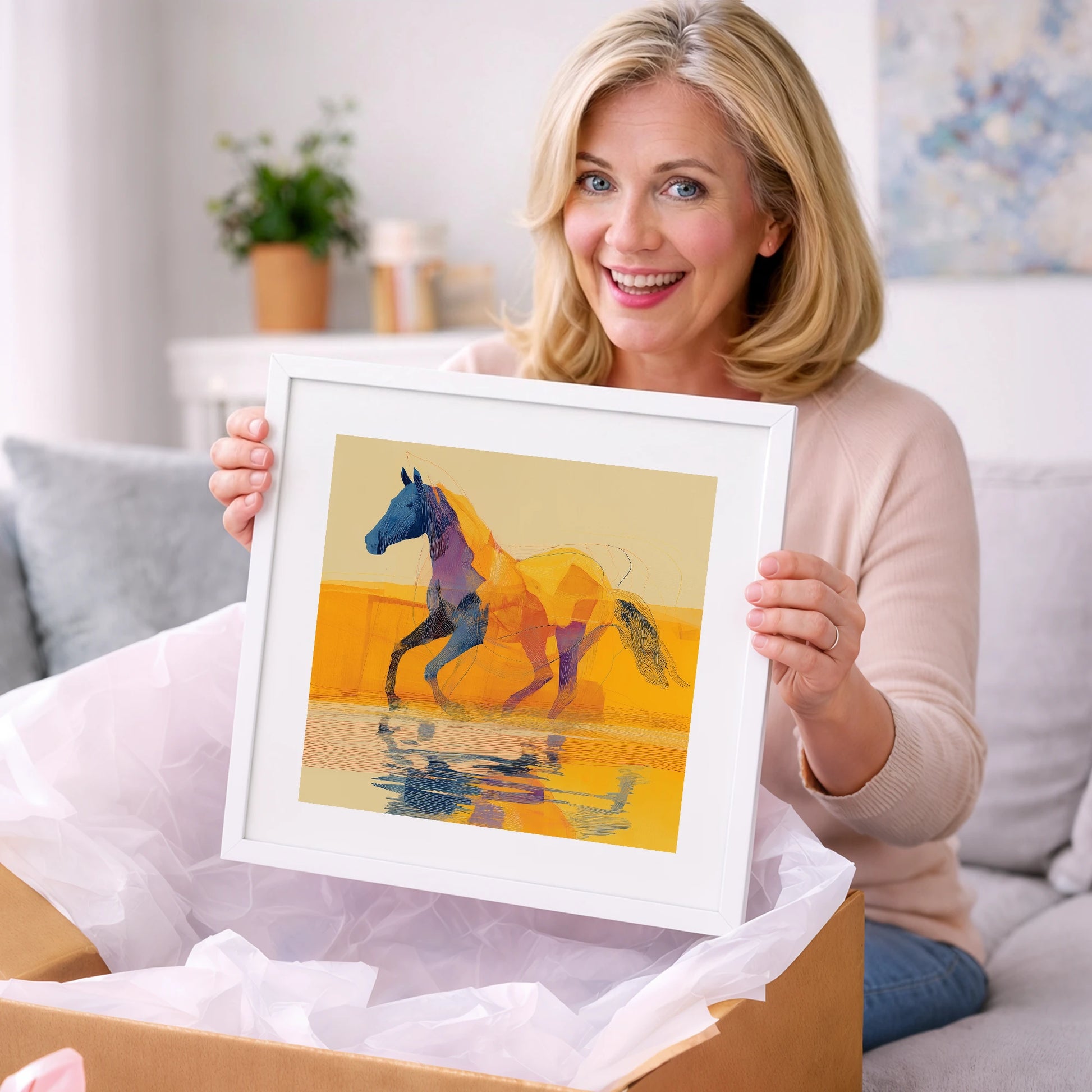 Golden Coastal Stride - beach horse art gift idea for horse lovers