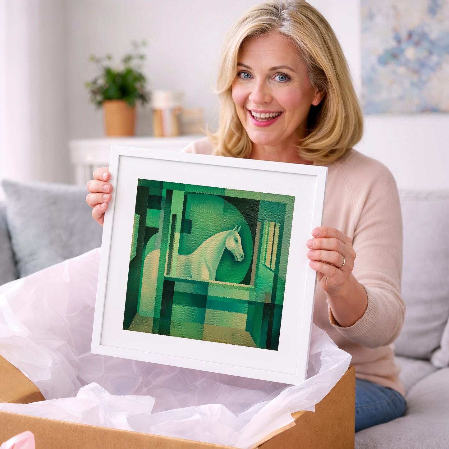 Emerald Stall Gaze - horse stable art gift idea for horse lovers