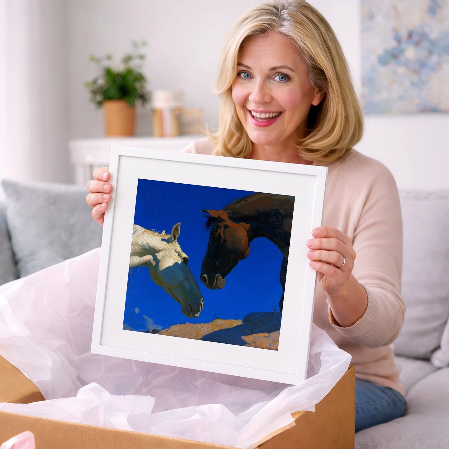 Cobalt Sky Companions - horse portrait art gift idea for horse lovers