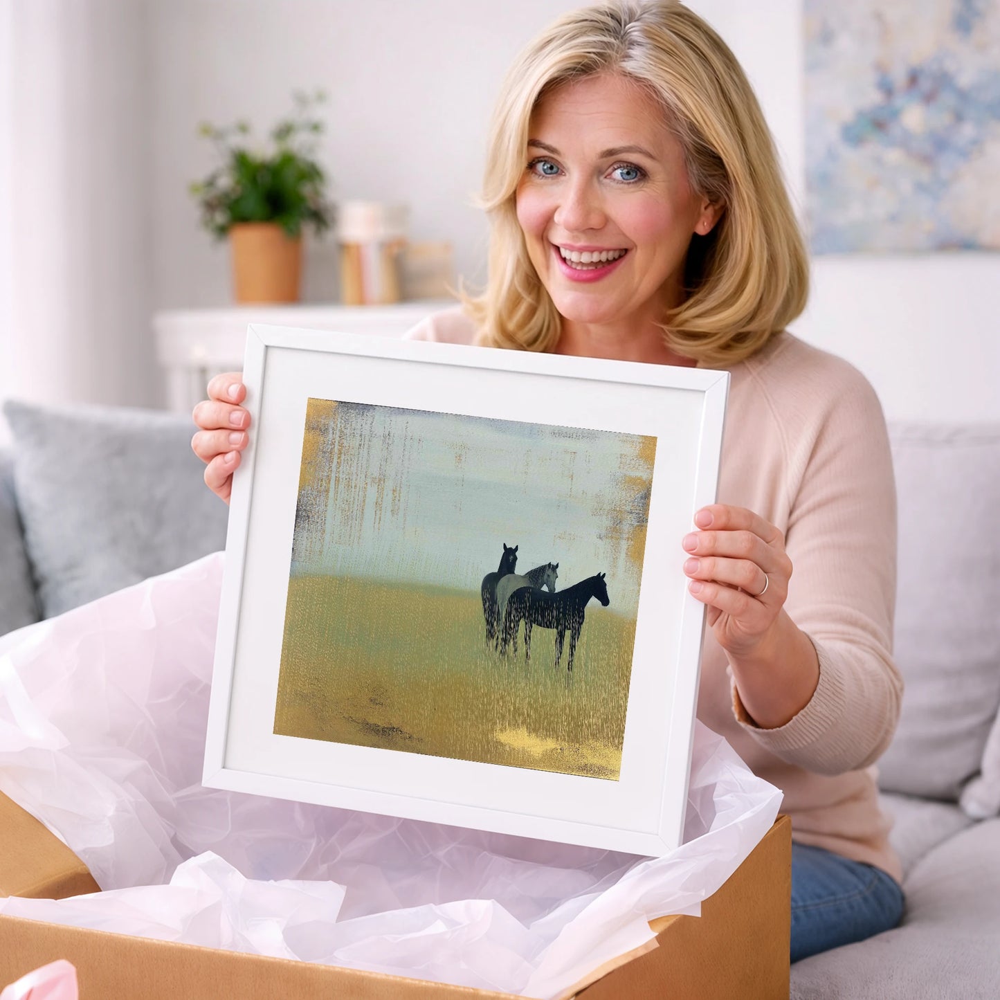 Gilded Meadow Watchers - wild horses art gift idea for horse lovers