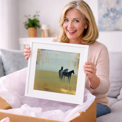 Gilded Meadow Watchers - wild horses art gift idea for horse lovers