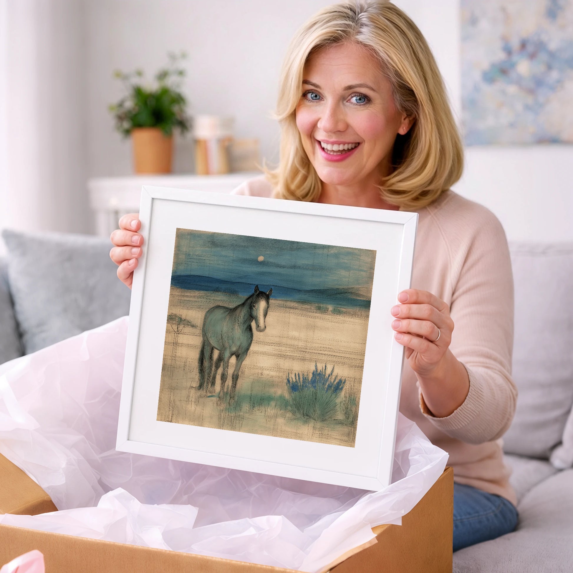 Twilight Moonlit Watch - horse landscape art gift idea for horse lovers