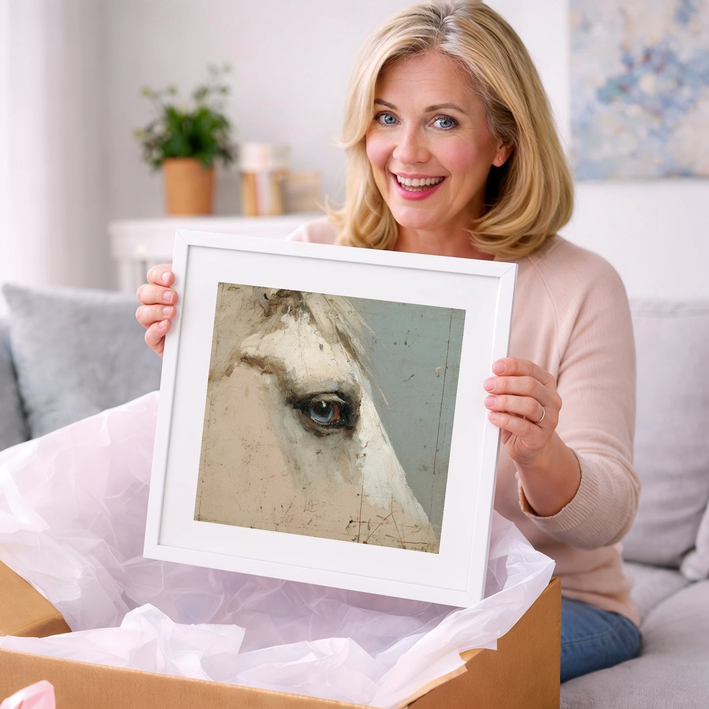 The Watchful Grey - horse portrait art gift idea for horse lovers
