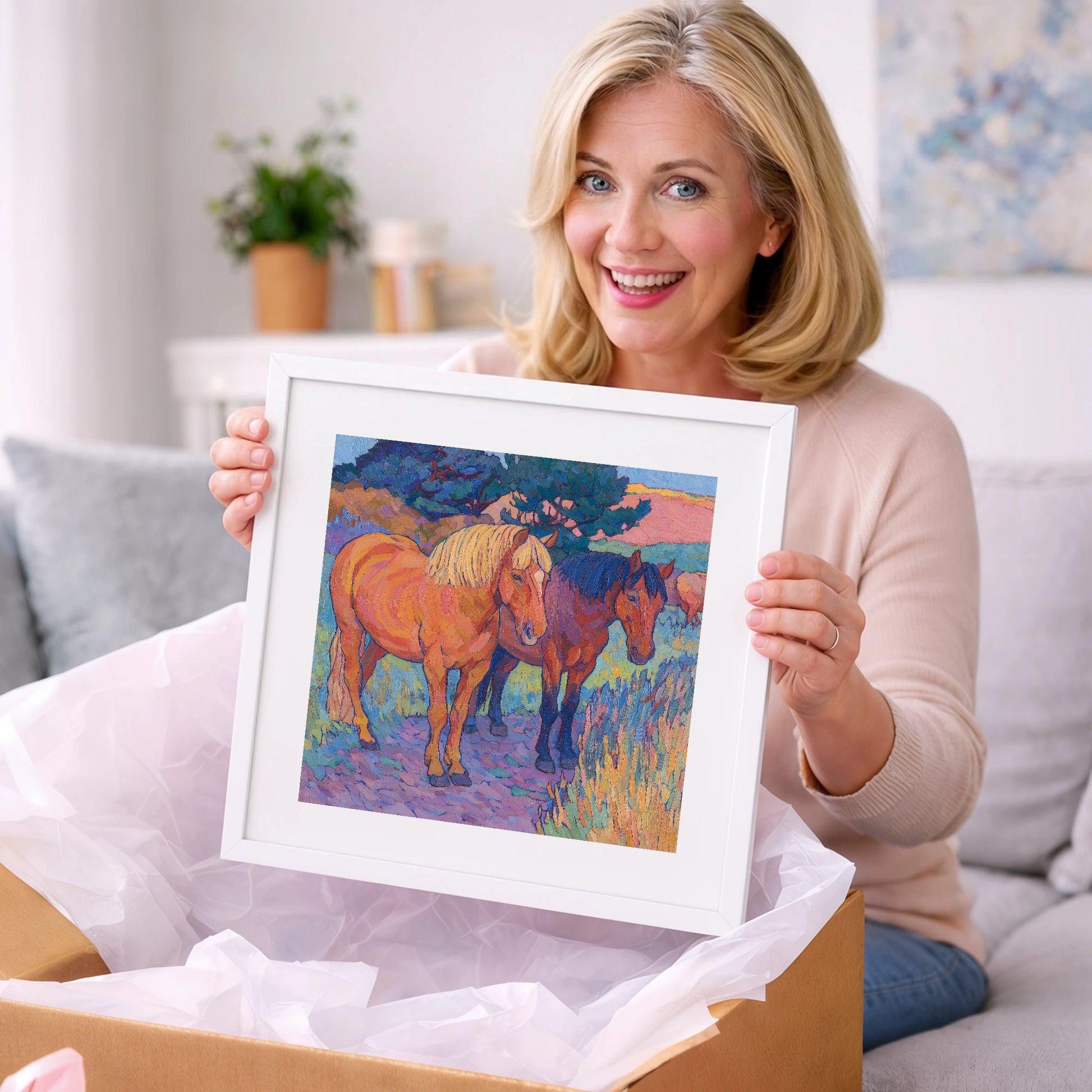 Sunset Pasture Companions - horse landscape art gift idea for horse lovers