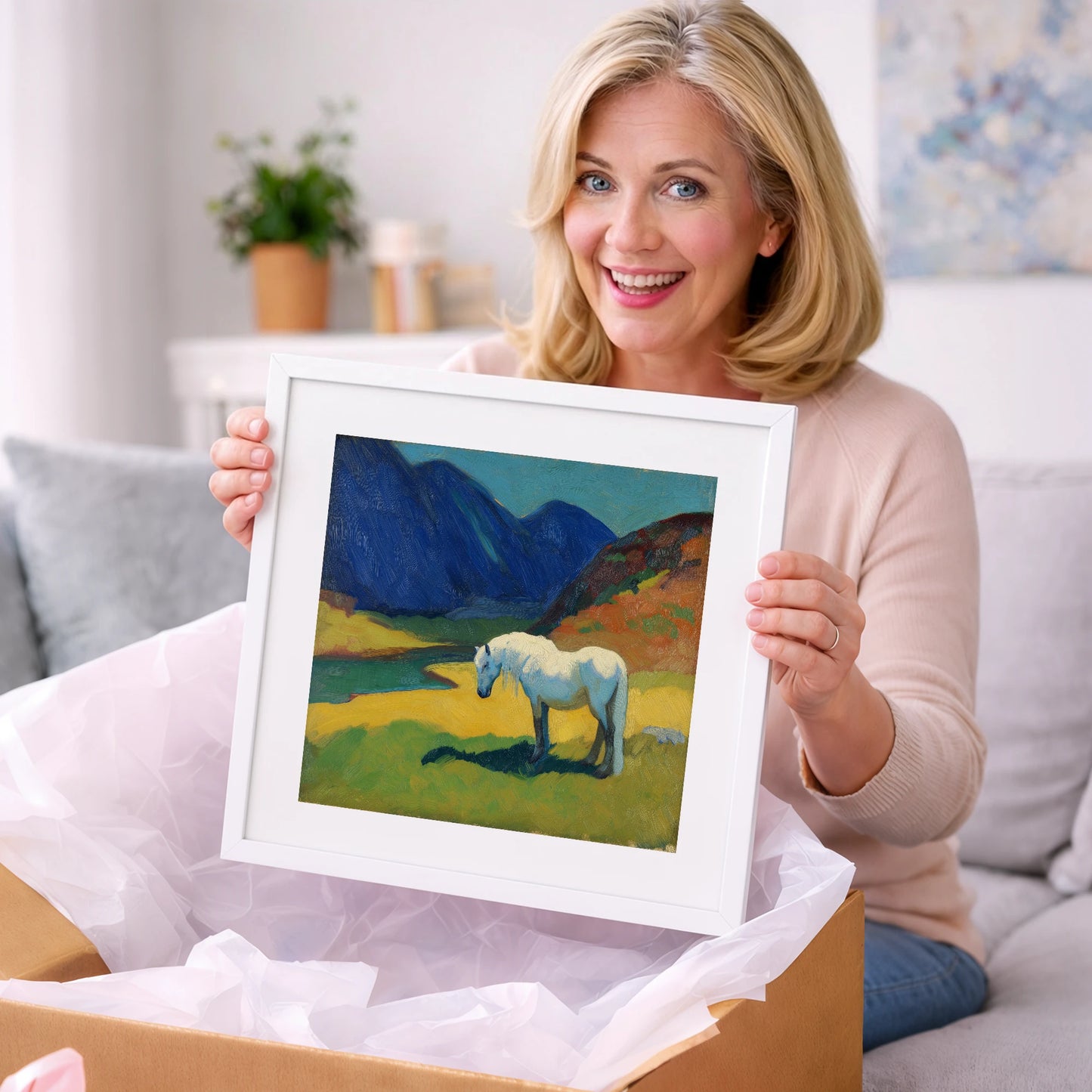 Vibrant Valley Grey - horse landscape art gift idea for horse lovers