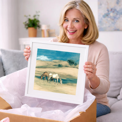 Quiet Companions - horse landscape art gift idea for horse lovers