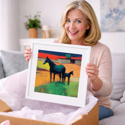 Midnight Sapphire Bond - mare & foal art gift idea for horse lovers