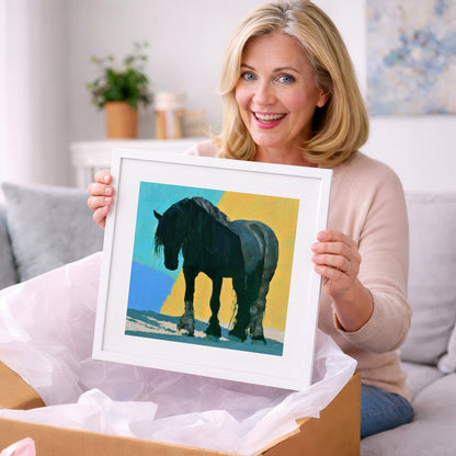 Heavy Horse Blue and Yellow - horse breed art gift idea for horse lovers