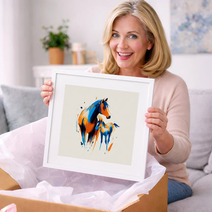 Azure and Amber Bond - mare & foal art gift idea for horse lovers