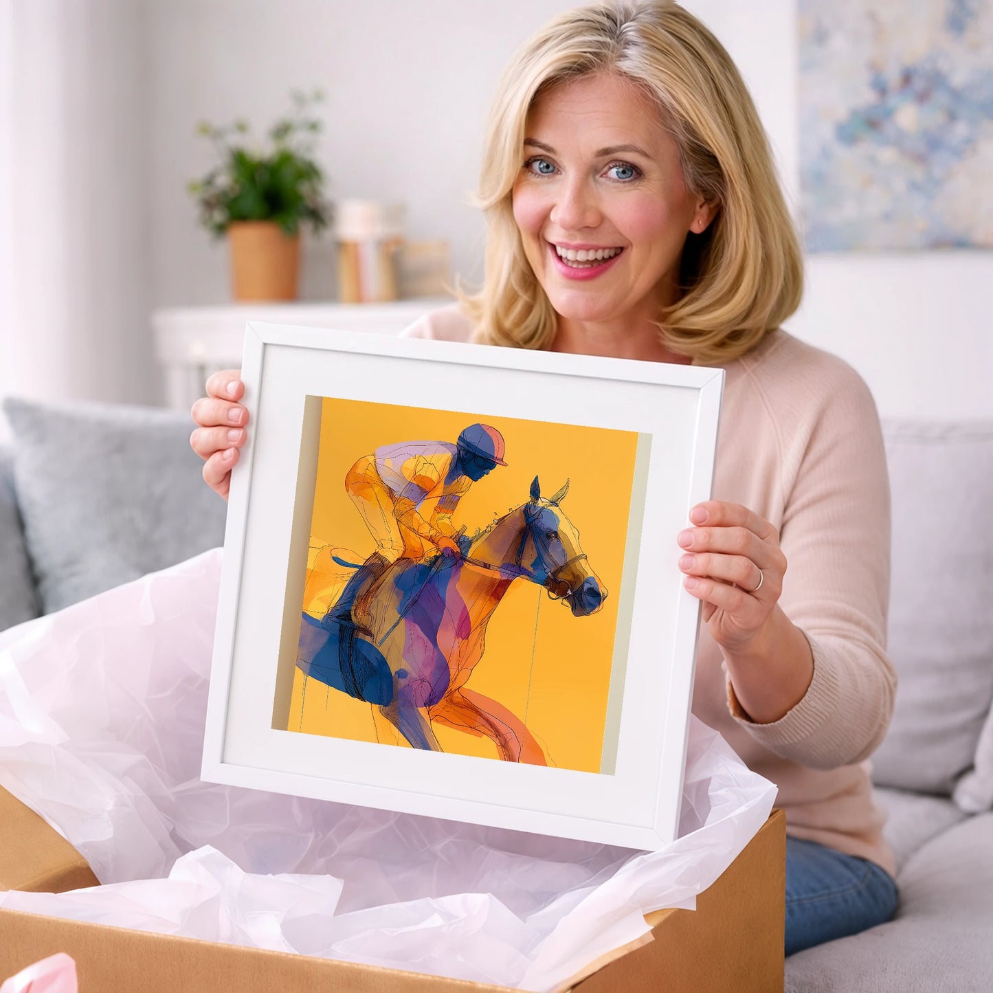 Golden Racing Stride - racing horse art gift idea for horse lovers