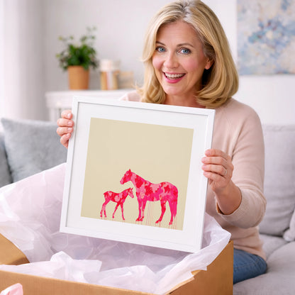 Magenta Mare and Foal - mare & foal art gift idea for horse lovers