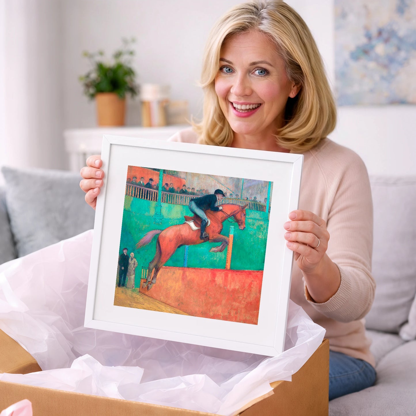 Emerald Arena Flight - show jumping horse art gift idea for horse lovers