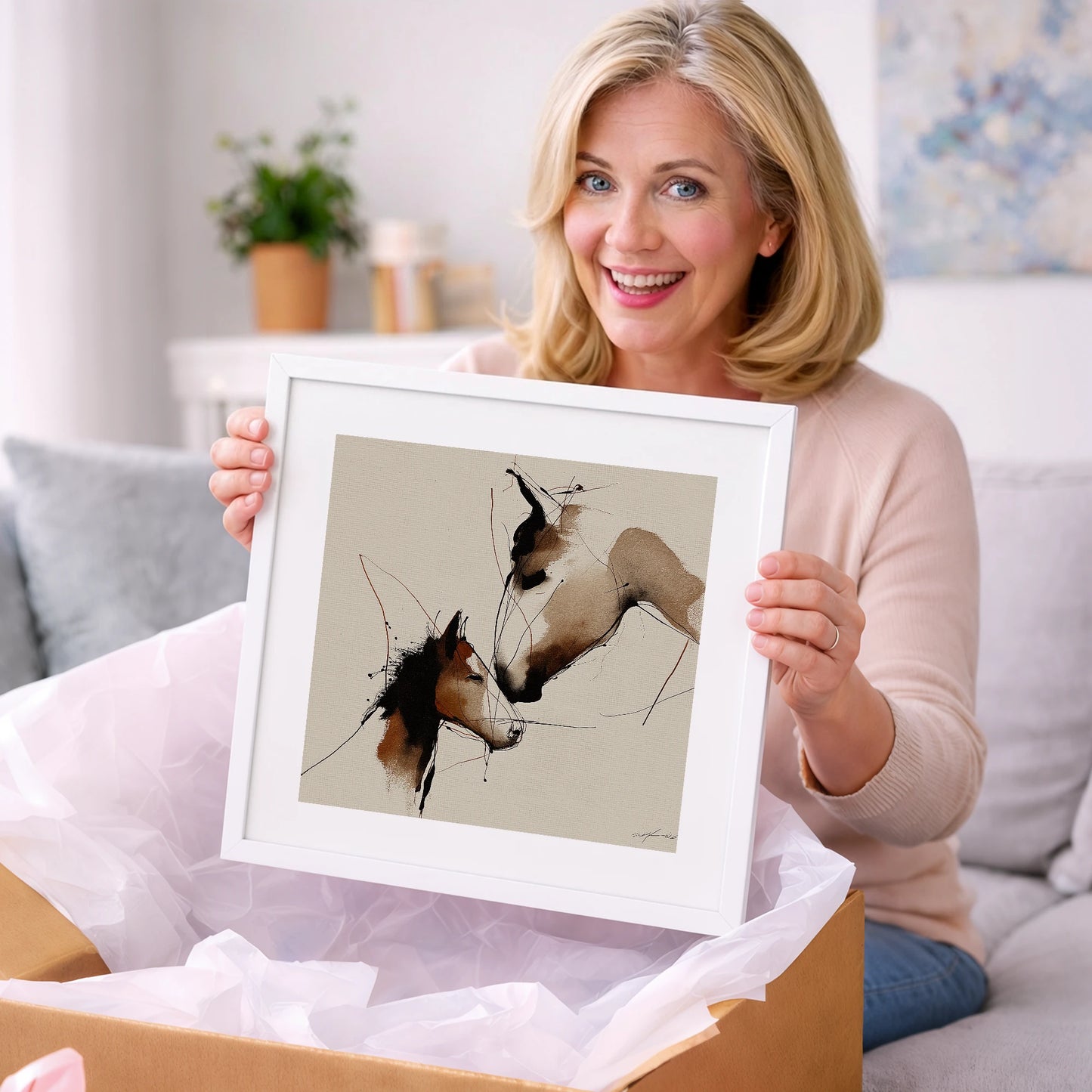 Tender Sepia Bond - mare & foal art gift idea for horse lovers