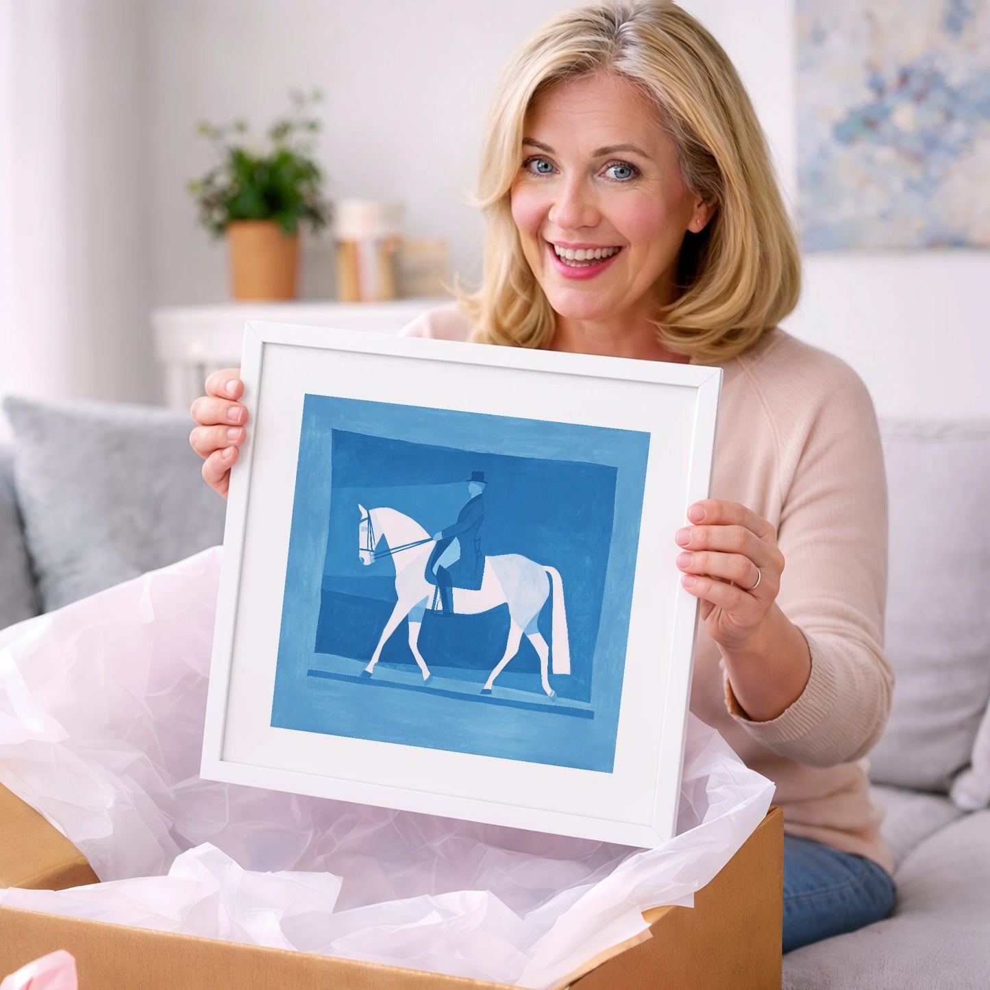 Blue Dressage Silhouette - dressage horse art gift idea for horse lovers