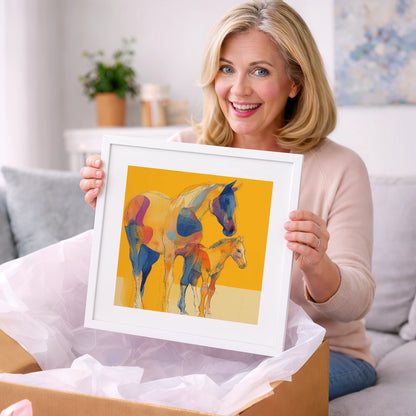 Golden Horizon Connections - mare & foal art gift idea for horse lovers