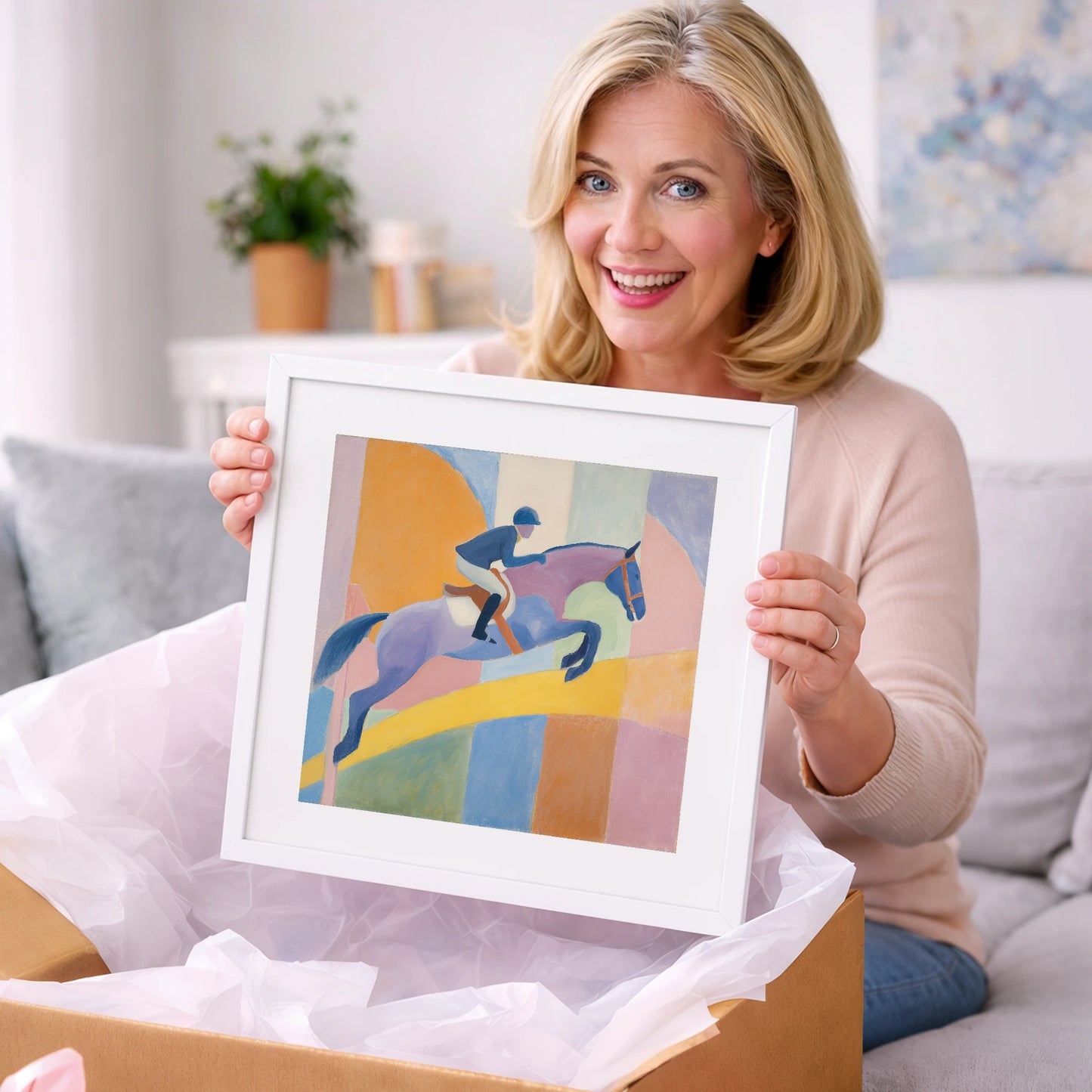 Harmony in Flight - show jumping horse art gift idea for horse lovers