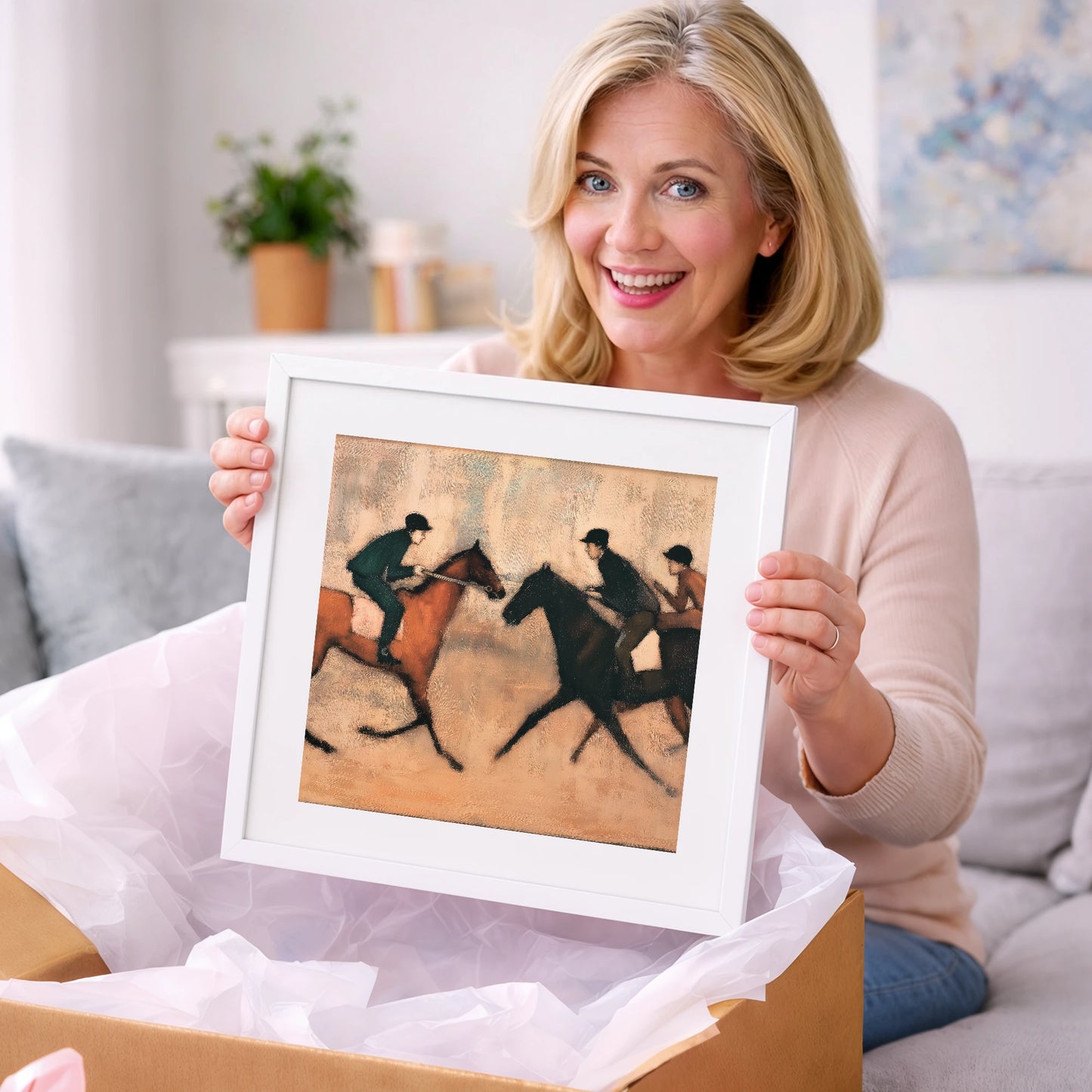 Meeting on the Gallops - racing horse art gift idea for horse lovers