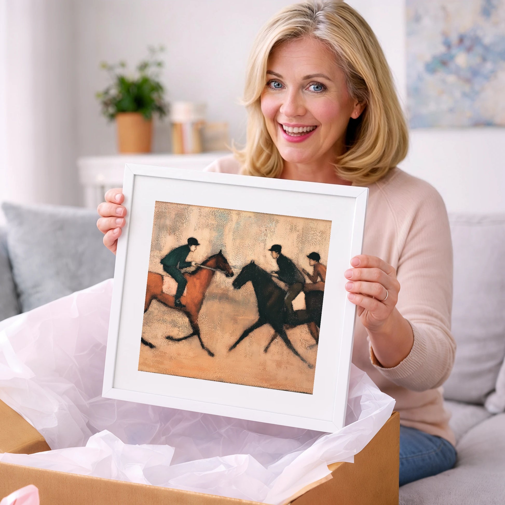 Meeting on the Gallops - racing horse art gift idea for horse lovers