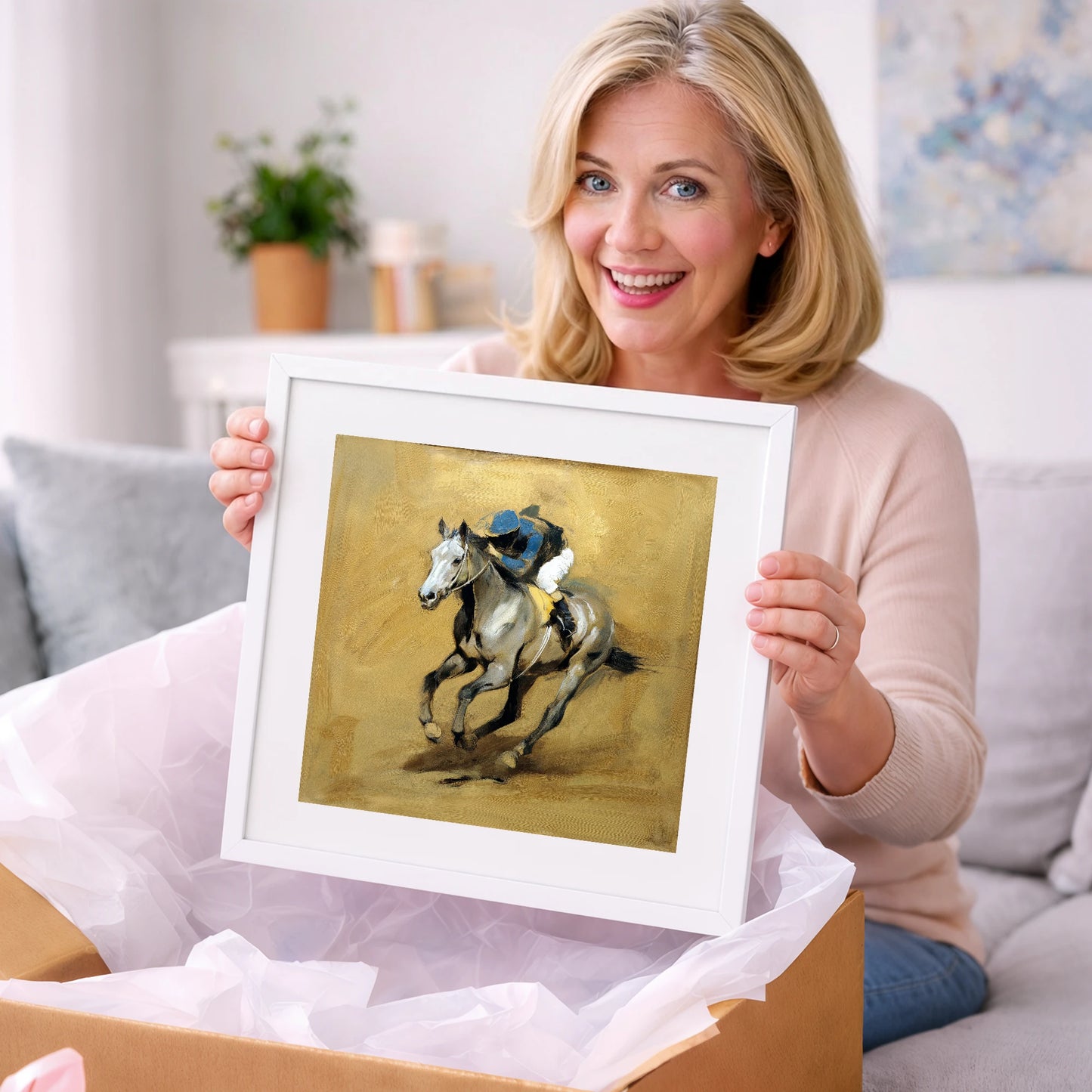The Grey Challenger - racing horse art gift idea for horse lovers
