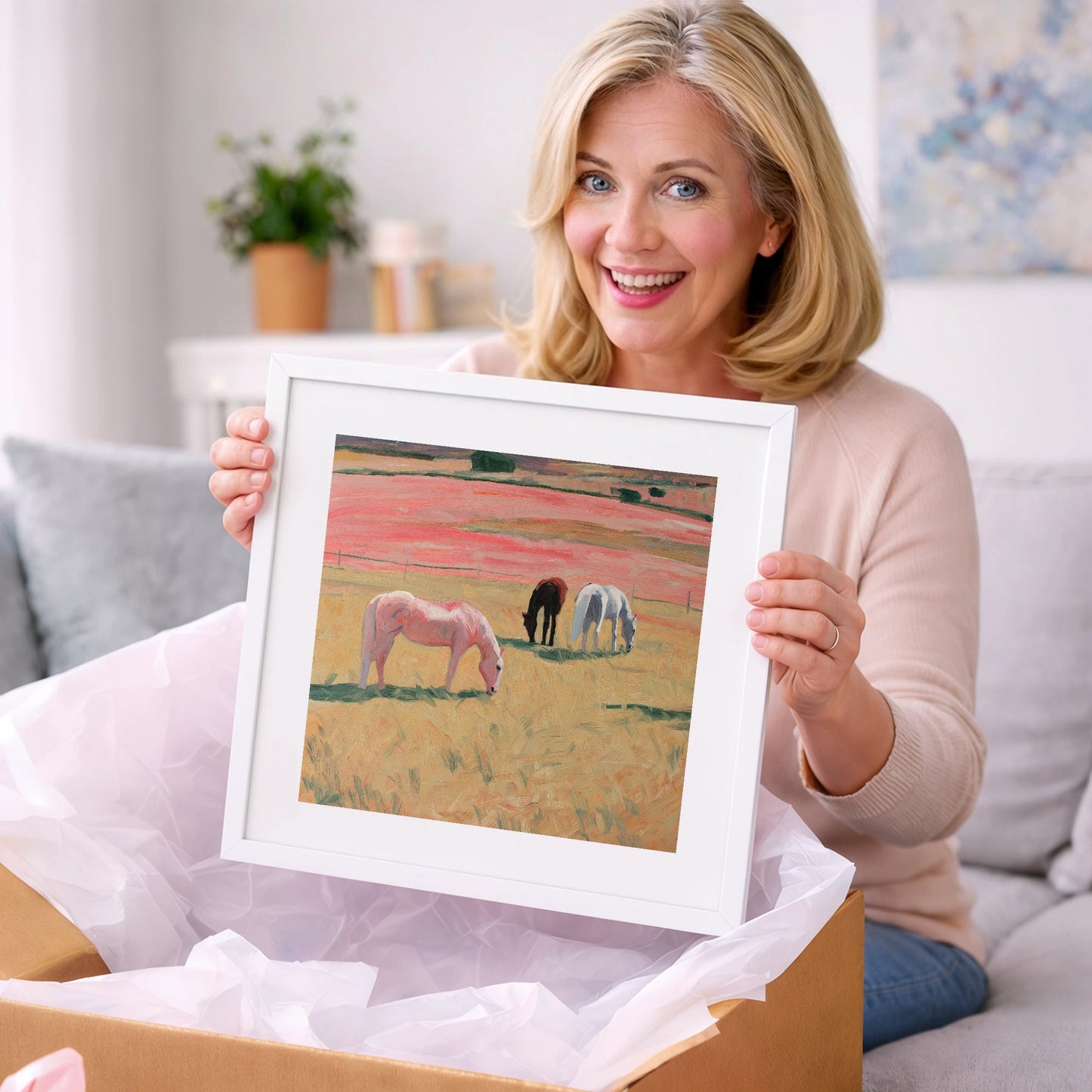 Dusky Meadow Grazing - horse landscape art gift idea for horse lovers