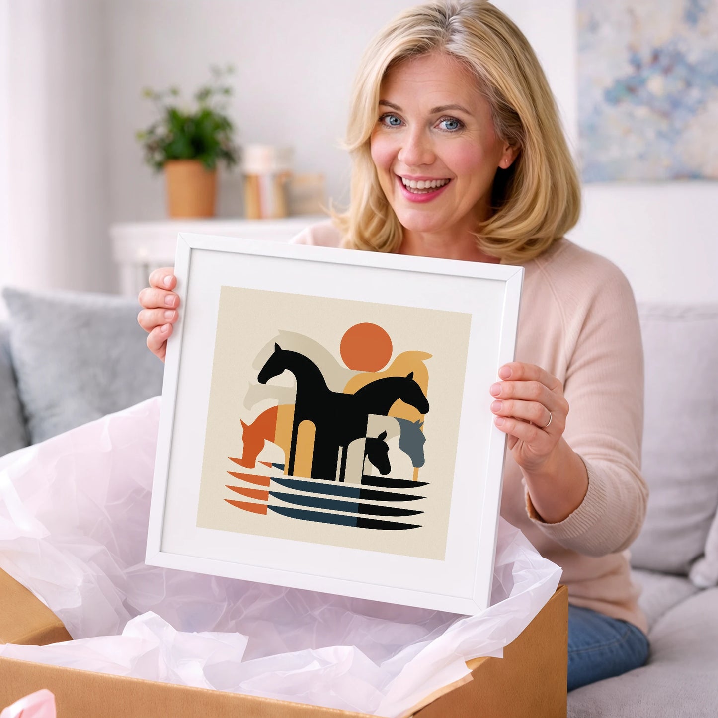 Abstract Terracotta Herd - wild horses art gift idea for horse lovers