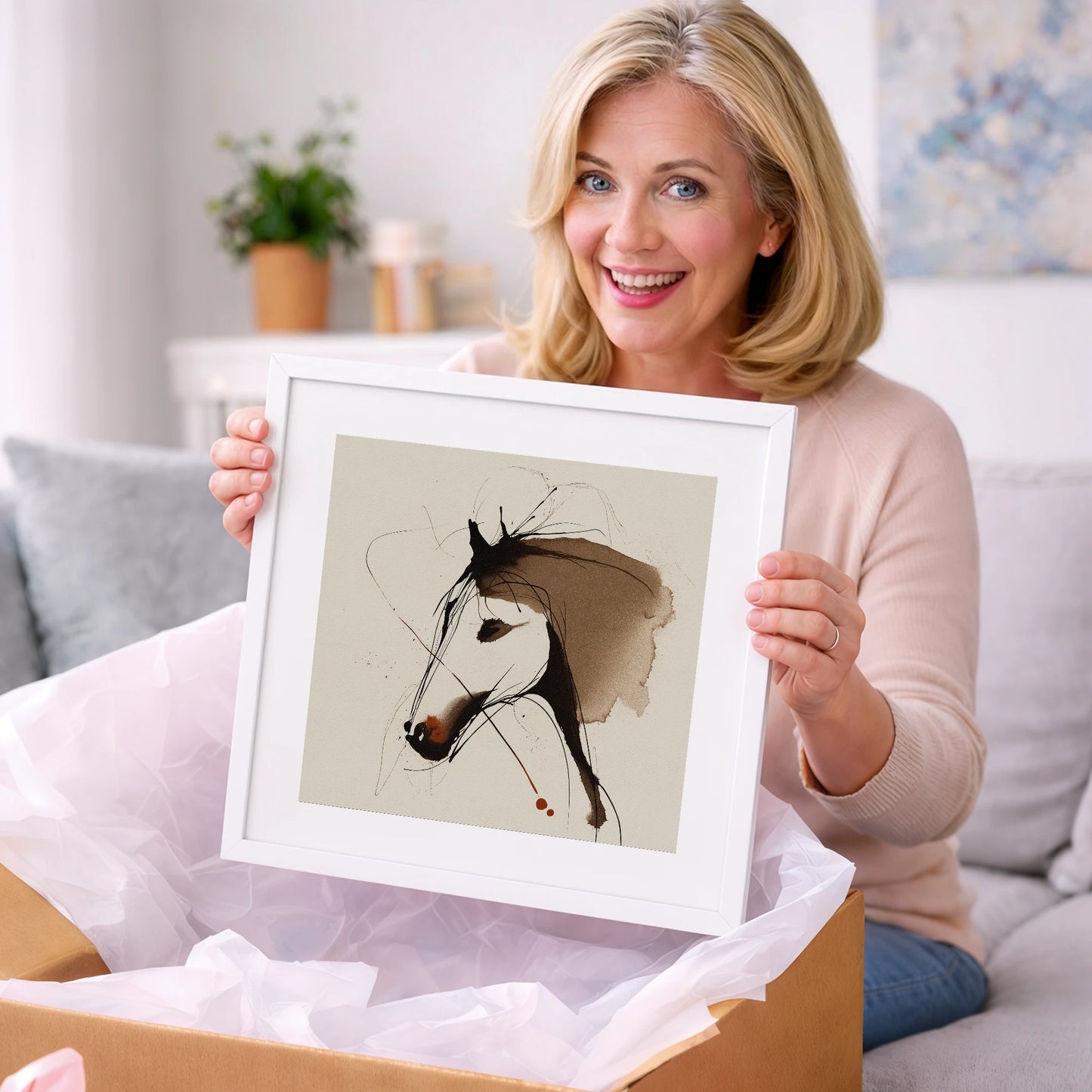Fluid Sepia Equine Profile - horse portrait art gift idea for horse lovers