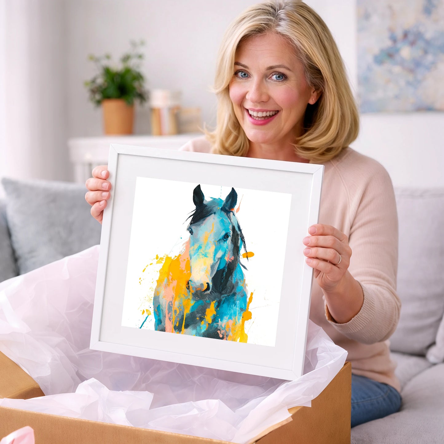Teal and Amber Gaze - horse portrait art gift idea for horse lovers