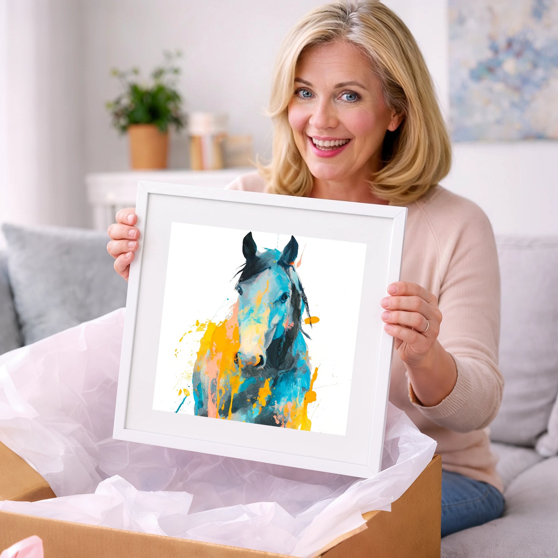 Teal and Amber Gaze - horse portrait art gift idea for horse lovers